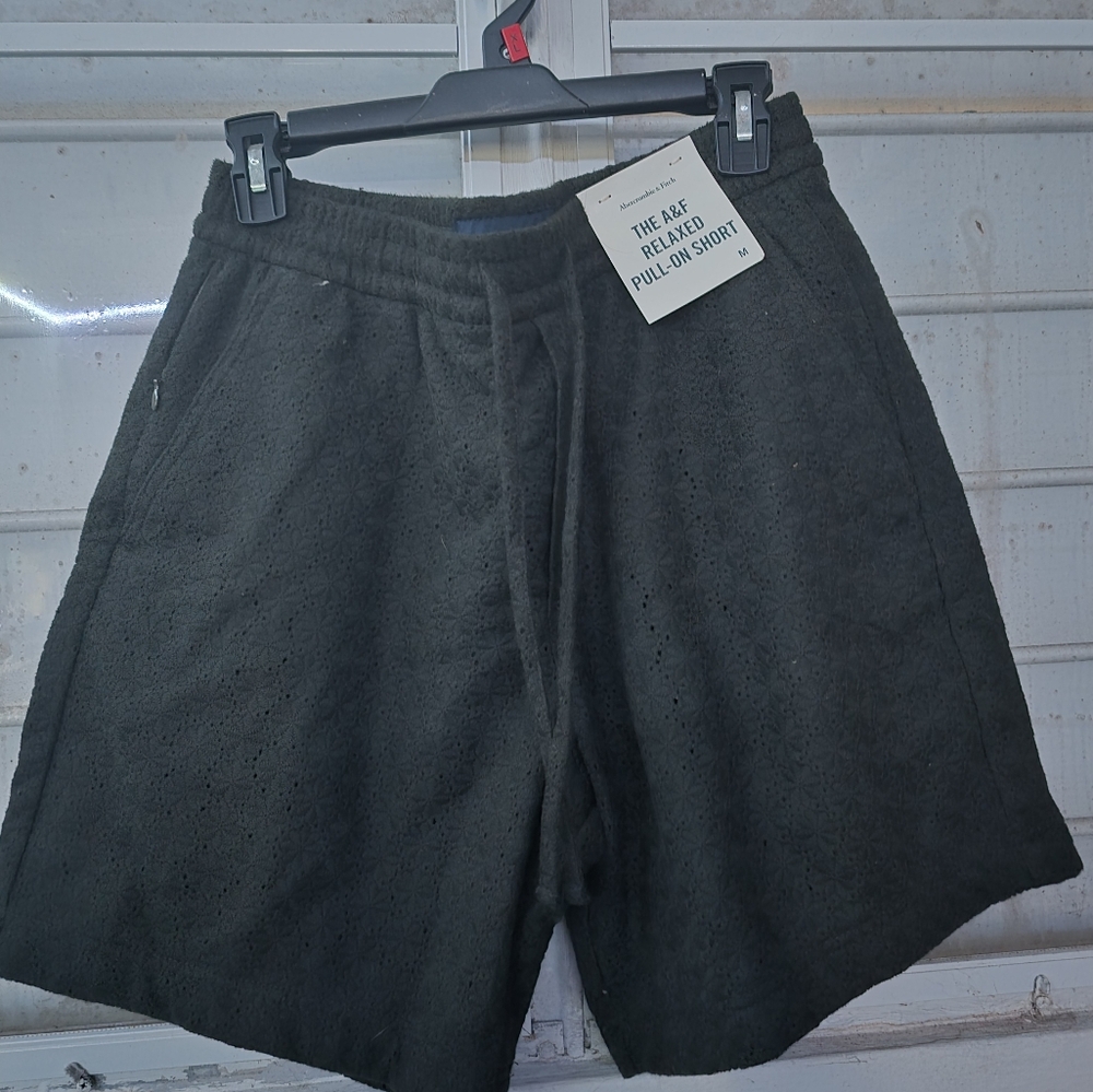 Abercrombie & Fitch pull on relaxed fit lace shorts in olive green
